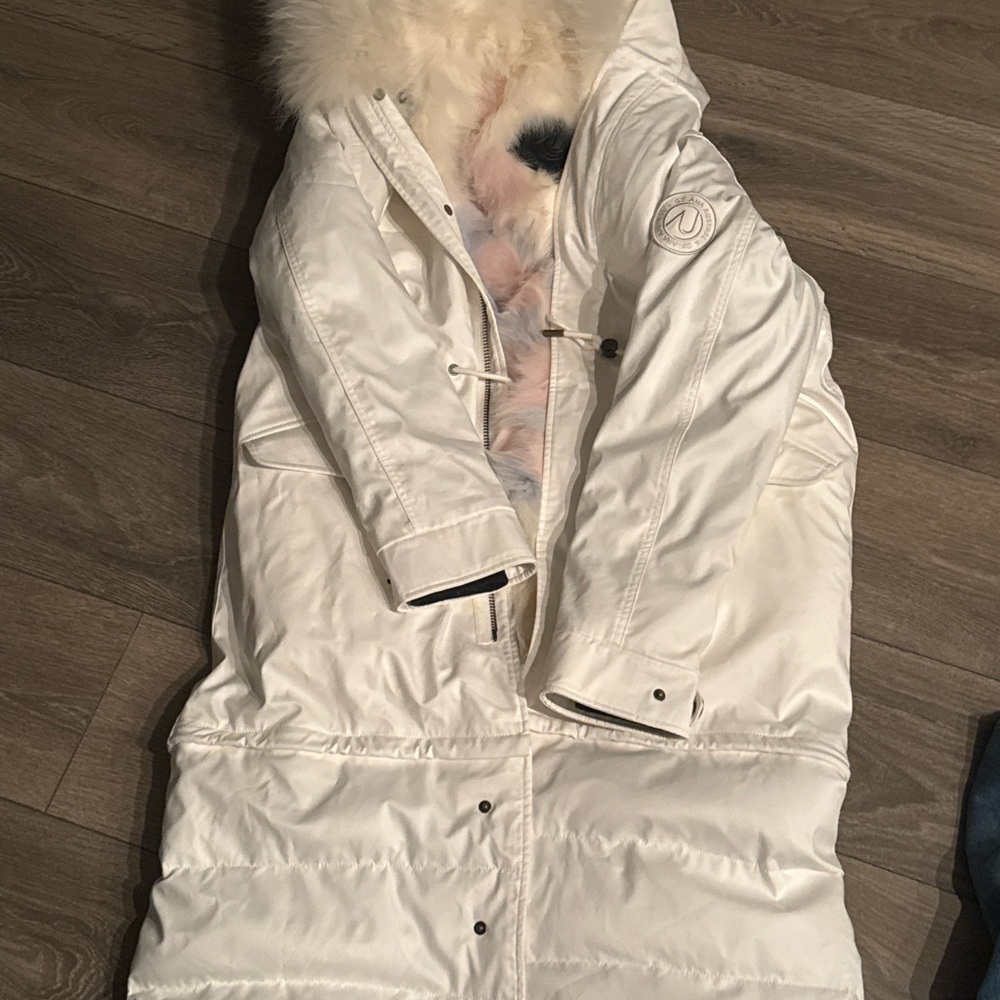 Ozlana White Puffer Coat with Fur Trim